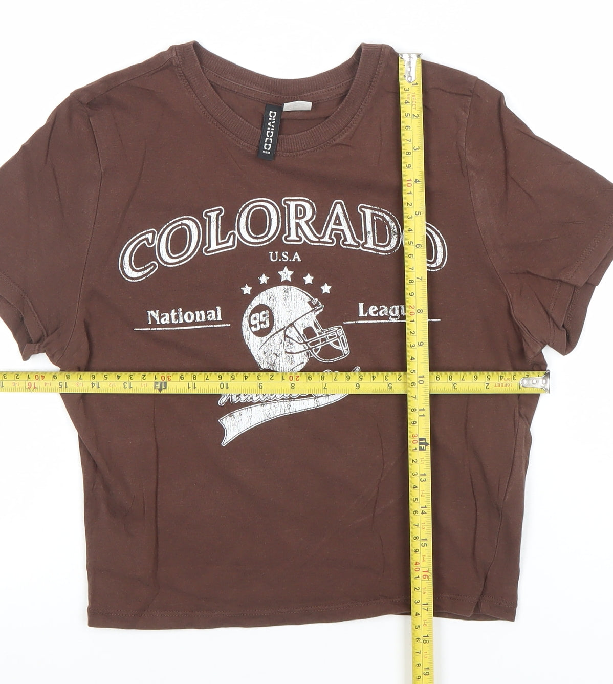 H&M Womens Brown Cropped Cotton T-Shirt Size 8 Sports Print