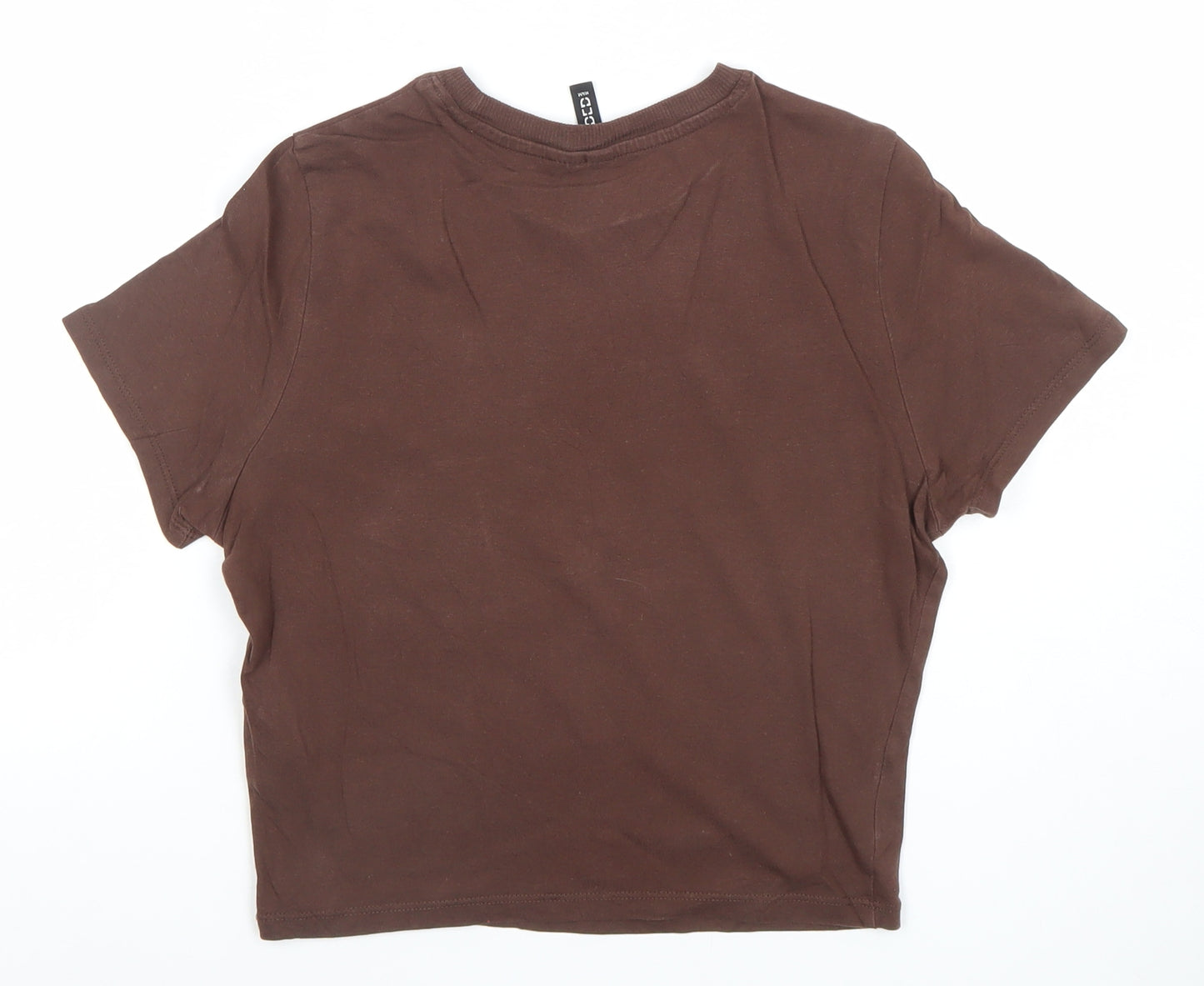 H&M Womens Brown Cropped Cotton T-Shirt Size 8 Sports Print
