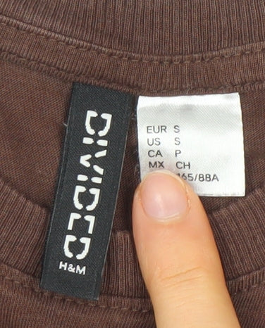 H&M Womens Brown Cropped Cotton T-Shirt Size 8 Sports Print