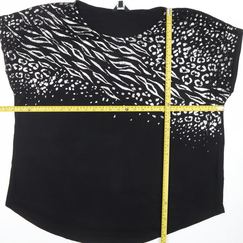 Capsule Womens Black Animal Print Relaxed Fit Crew Neck Blouse Size 16