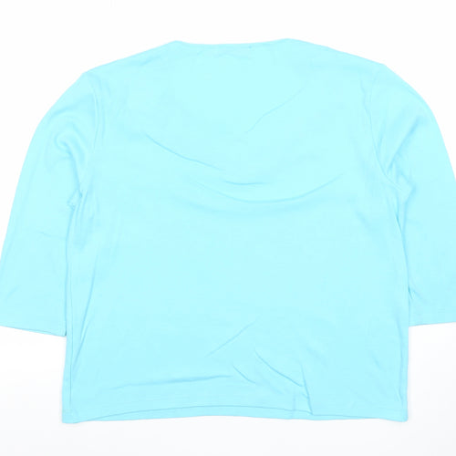 Poppy Womens Blue V-Neck Beaded T-Shirt UK 14 3/4 Sleeve