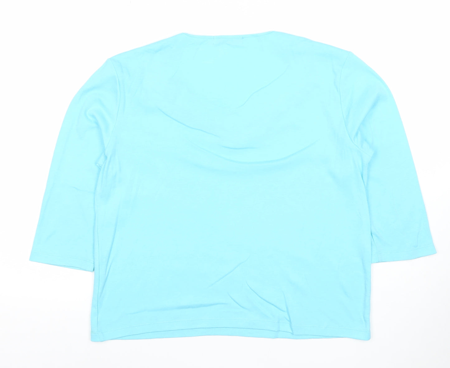 Poppy Womens Blue V-Neck Beaded T-Shirt UK 14 3/4 Sleeve