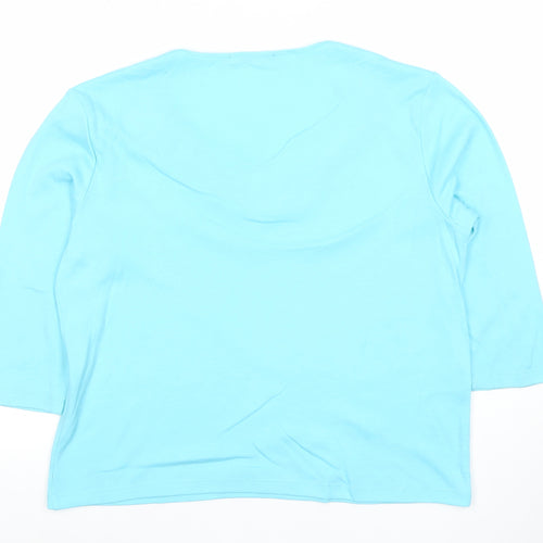 Poppy Womens Blue V-Neck Beaded T-Shirt UK 14 3/4 Sleeve