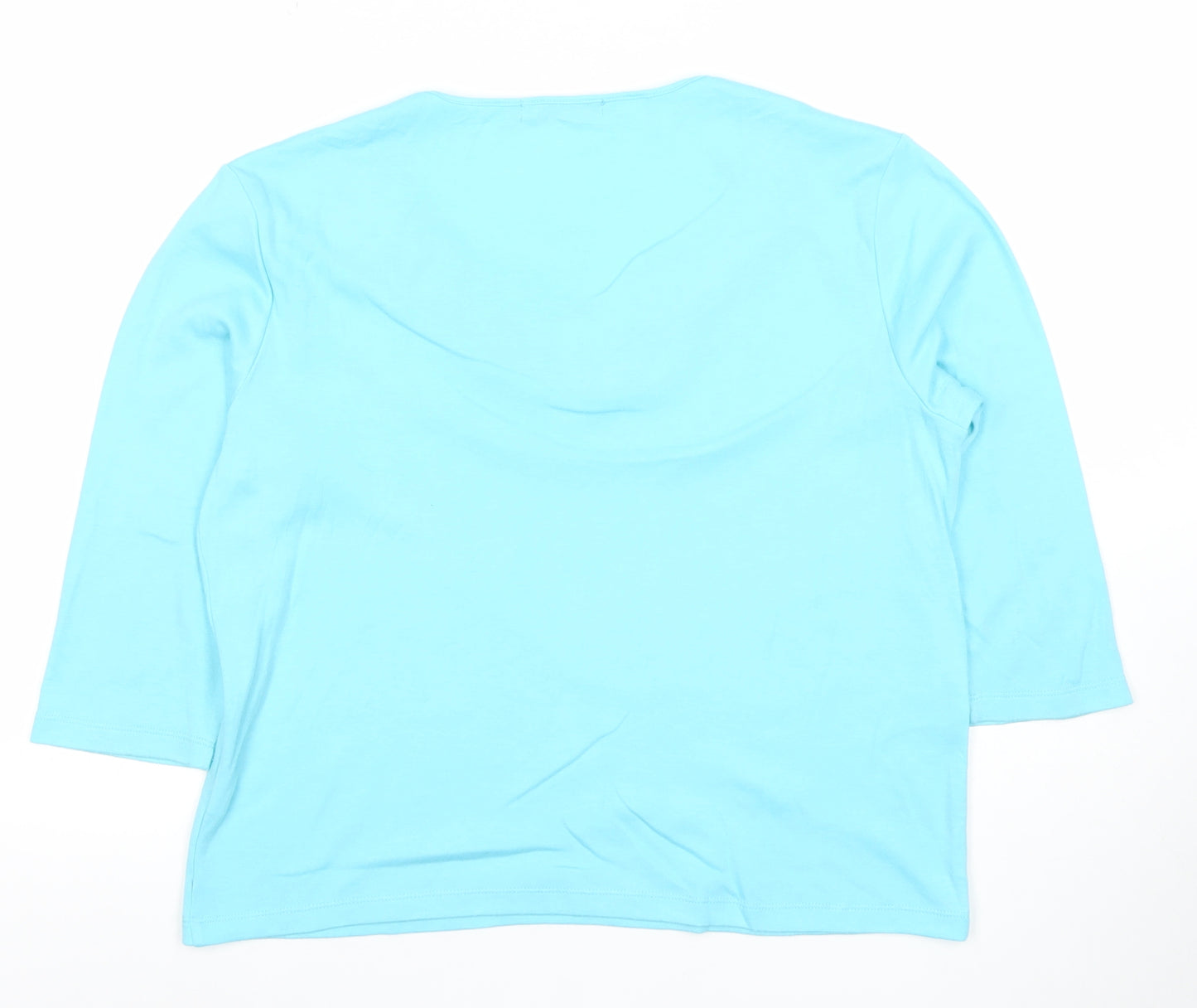 Poppy Womens Blue V-Neck Beaded T-Shirt UK 14 3/4 Sleeve