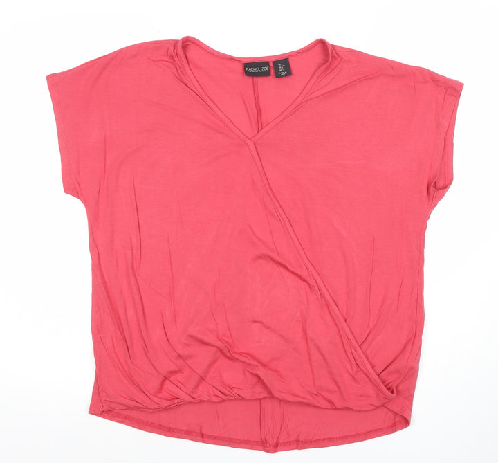 Rachel Zoe Women's Pink Wrap Blouse L Lightweight Jersey Top