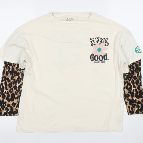 NEXT Women’s Ivory Leopard Sleeve Graphic T-Shirt M