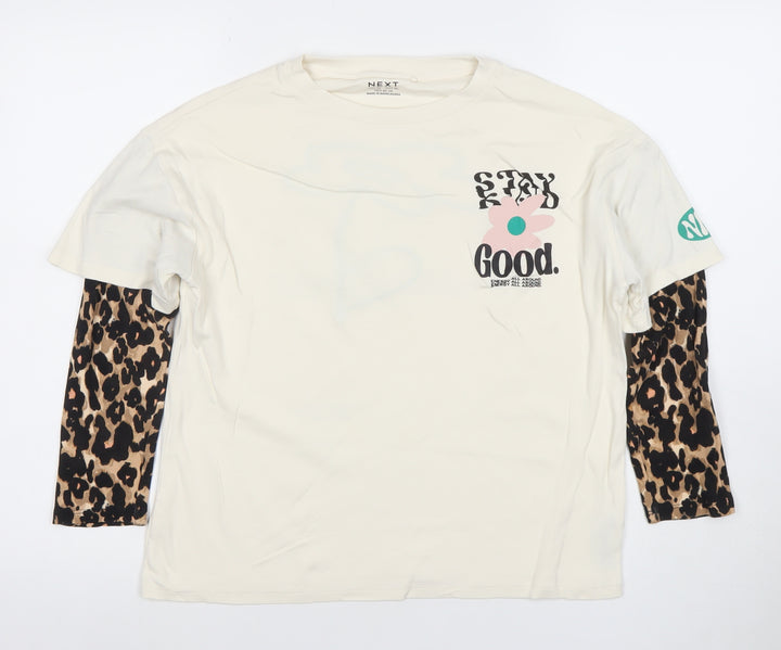 NEXT Women’s Ivory Leopard Sleeve Graphic T-Shirt M