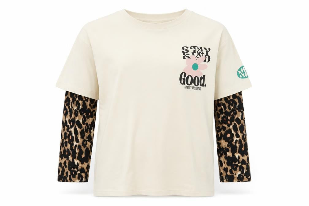 Front view of Next Women’s Ivory Leopard Sleeve Graphic T-Shirt M