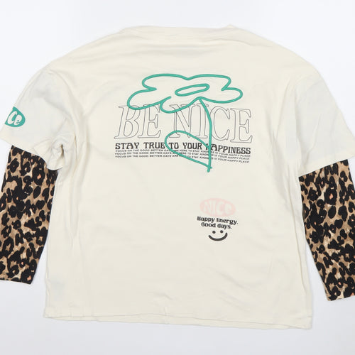 NEXT Women’s Ivory Leopard Sleeve Graphic T-Shirt M