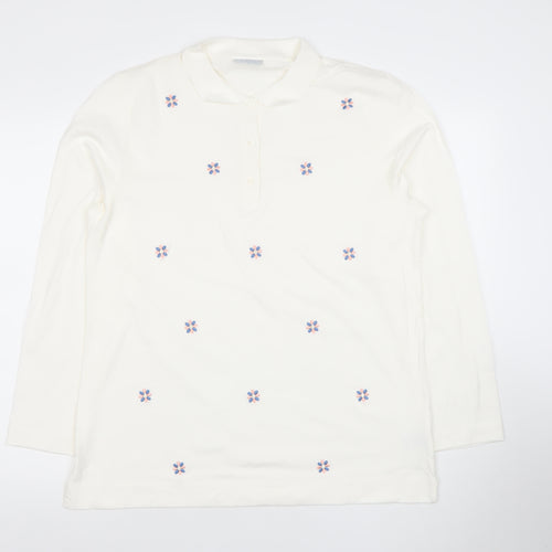 Cotswold Collections Women’s Ivory Embroidered Cotton Long Sleeve Polo L