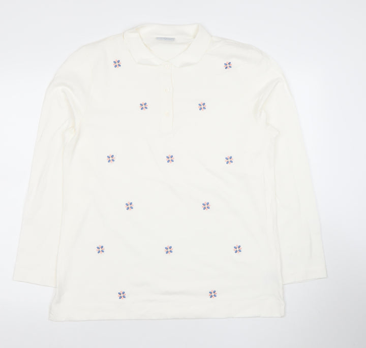 Cotswold Collections Women’s Ivory Embroidered Cotton Long Sleeve Polo L