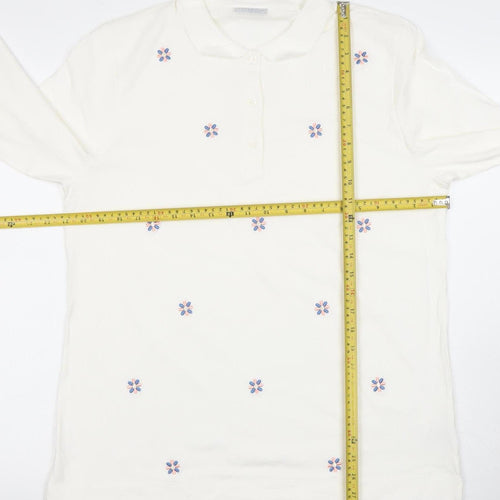 Cotswold Collections Women’s Ivory Embroidered Cotton Long Sleeve Polo L