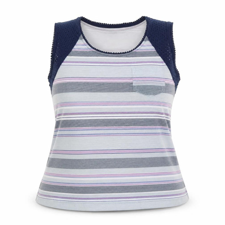 Matalan Women's Multicoloured Cotton Modal Striped Crochet Tank Top Size 18