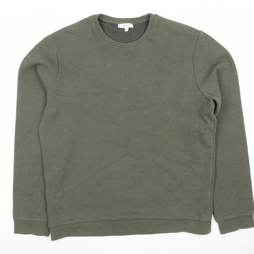 Reiss Men's Green Textured Crew Neck Cotton Blend Sweatshirt M