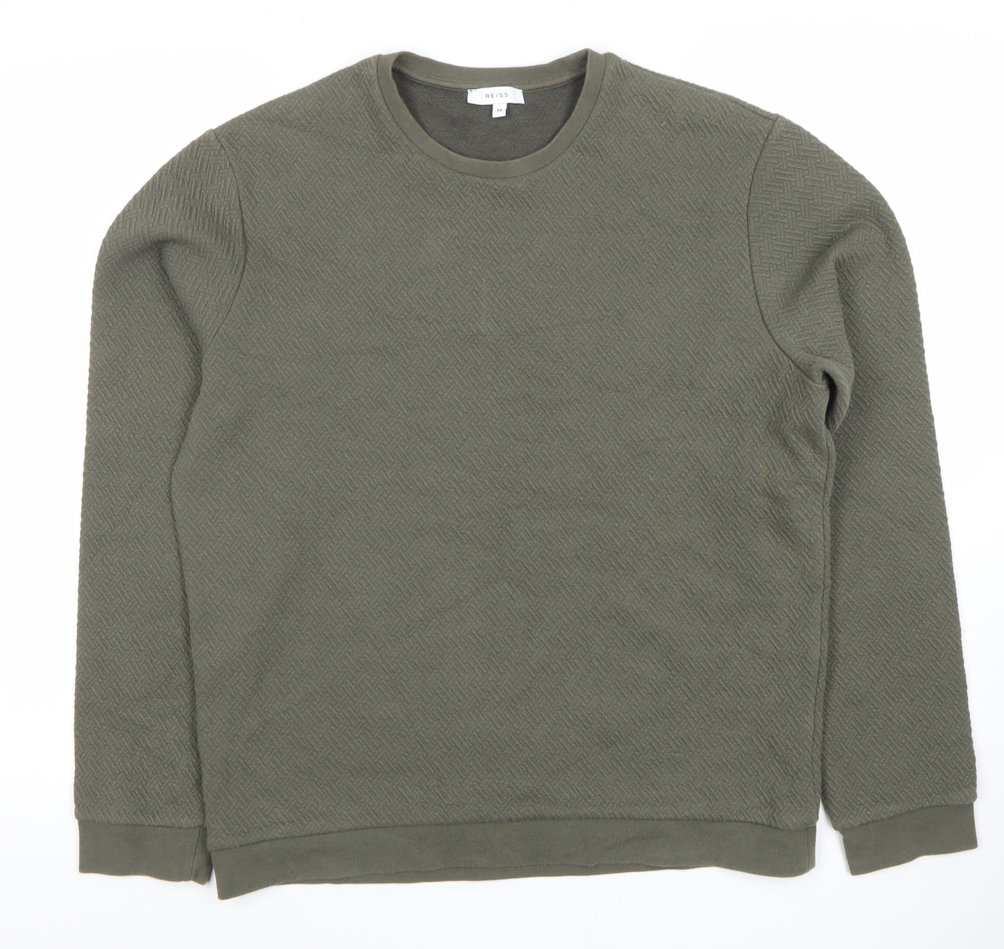 Reiss Men's Green Textured Crew Neck Cotton Blend Sweatshirt M