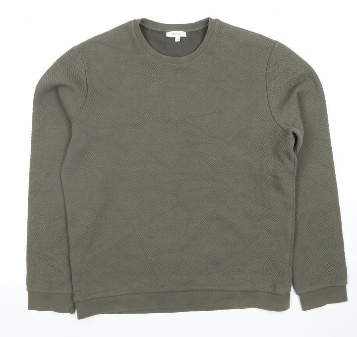 Reiss Men's Green Textured Crew Neck Cotton Blend Sweatshirt M