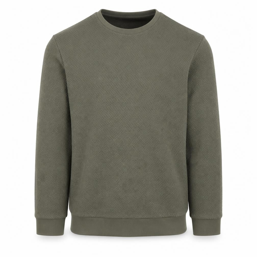 Front view of Reiss Men's Green Textured Crew Neck Cotton Blend Sweatshirt M