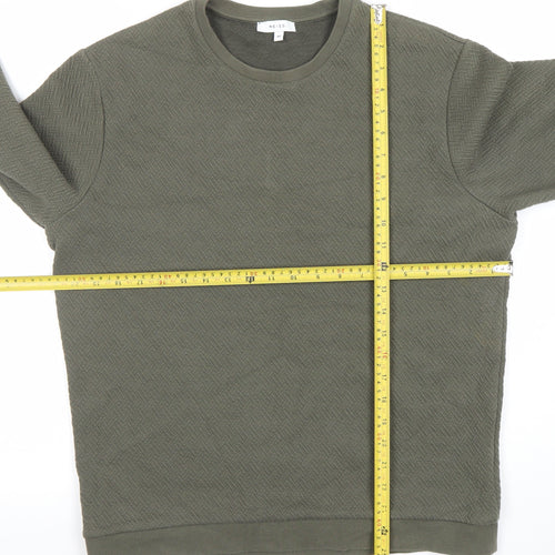 Reiss Men's Green Textured Crew Neck Cotton Blend Sweatshirt M