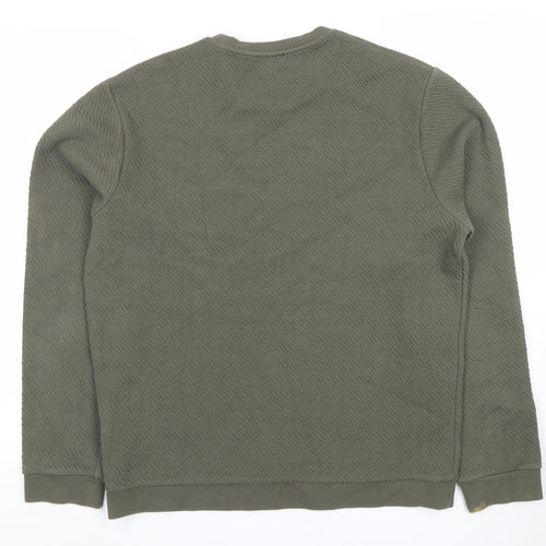 Reiss Men's Green Textured Crew Neck Cotton Blend Sweatshirt M
