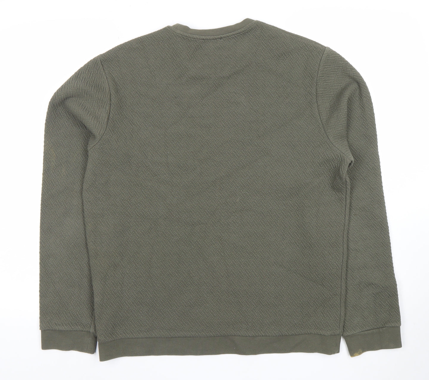 Reiss Men's Green Textured Crew Neck Cotton Blend Sweatshirt M