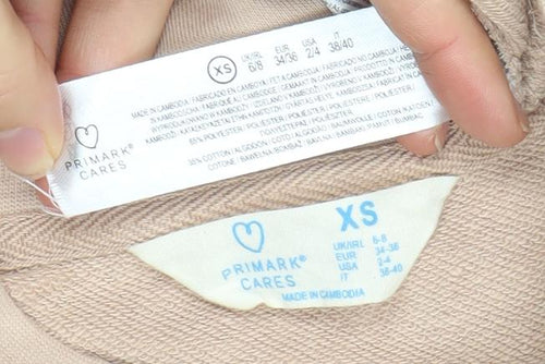 Primark Cares Women Beige XS Pullover Sweatshirt Crew Neck Cotton Blend