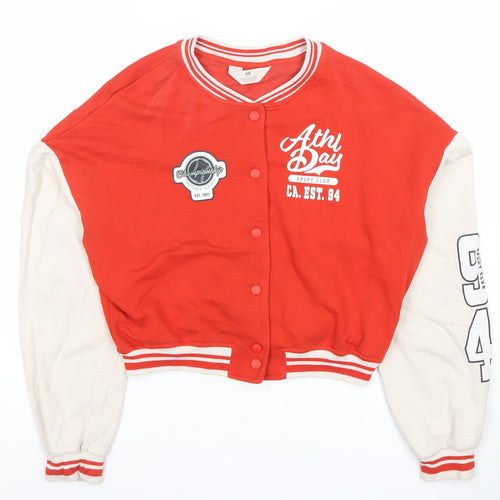 H&M Boys Red Varsity Jacket 14 Years Cotton Blend Long Sleeve College Style
