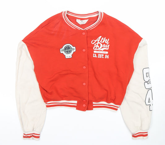 H&M Boys Red Varsity Jacket 14 Years Cotton Blend Long Sleeve College Style