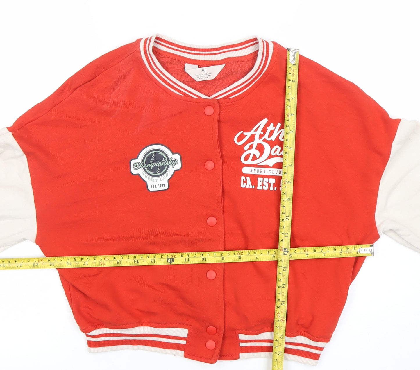 H&M Boys Red Varsity Jacket 14 Years Cotton Blend Long Sleeve College Style