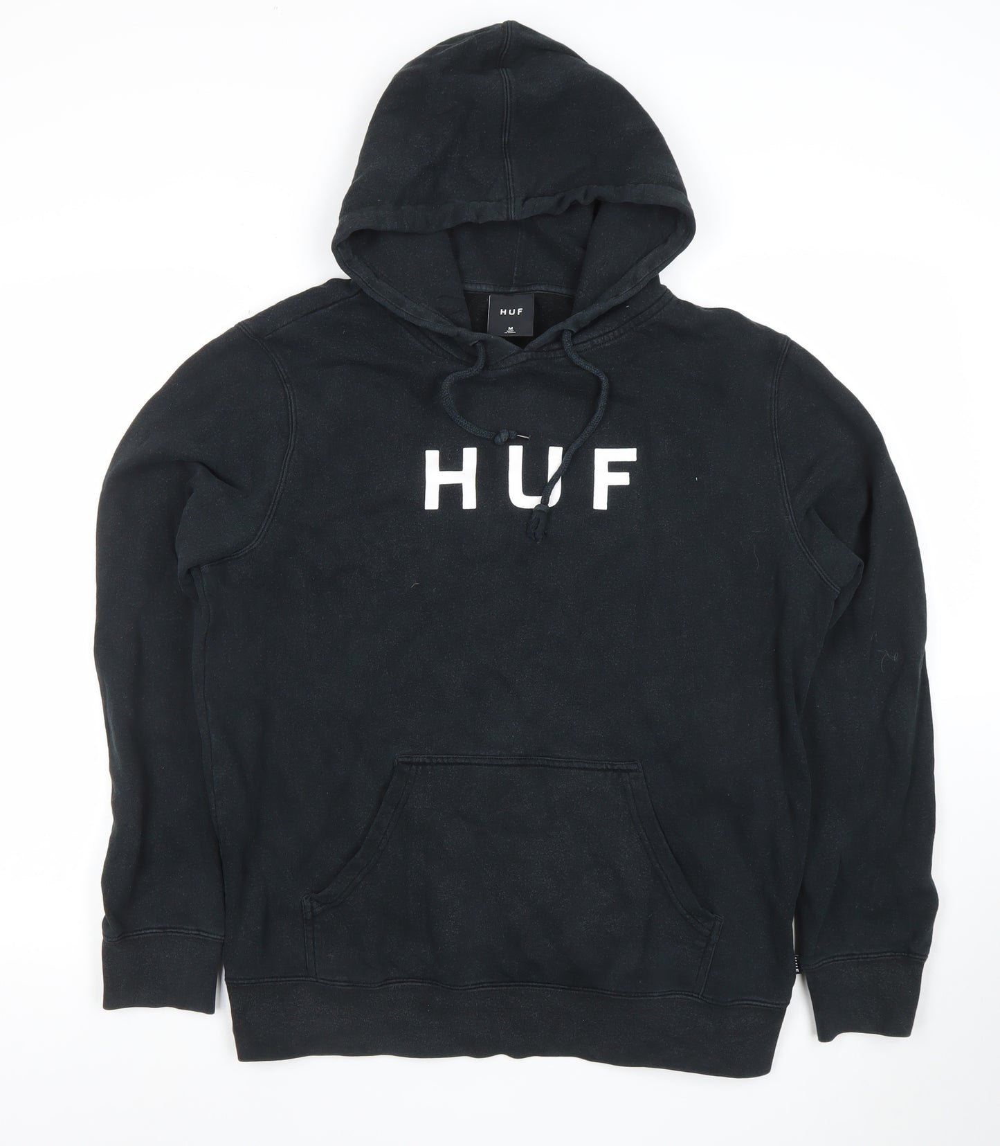 HUF Men's Black Pullover Hoodie Medium Logo Fleece Sweatshirt