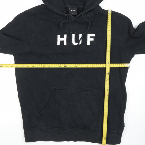 HUF Men's Black Pullover Hoodie Medium Logo Fleece Sweatshirt
