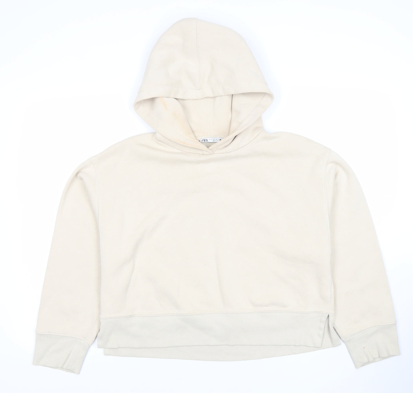 ZARA Women Beige Hooded Pullover Sweatshirt Size M Cotton Blend