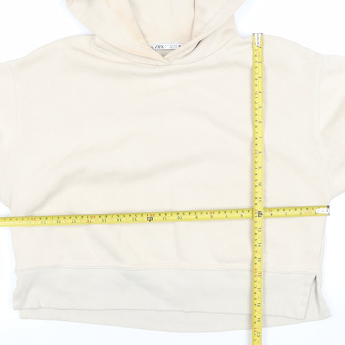 ZARA Women Beige Hooded Pullover Sweatshirt Size M Cotton Blend
