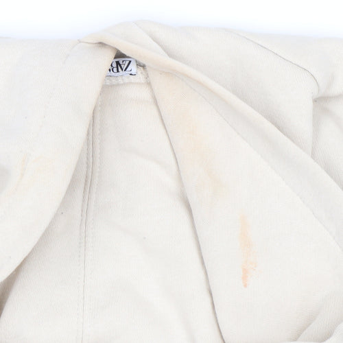 ZARA Women Beige Hooded Pullover Sweatshirt Size M Cotton Blend