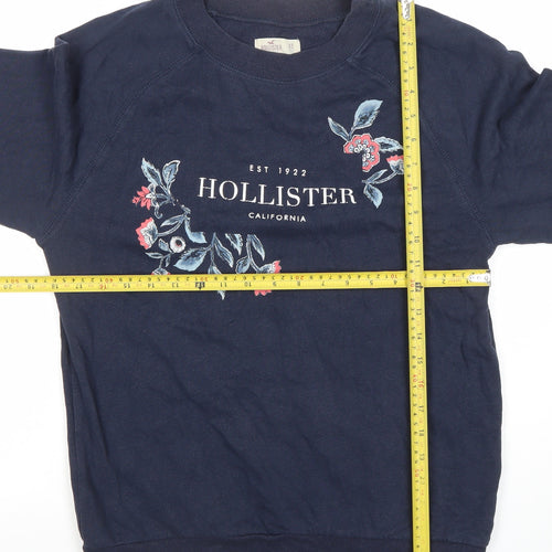 Hollister Women Navy Blue XS Embroidered Logo Crew Neck Sweatshirt