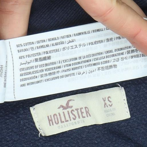 Hollister Women Navy Blue XS Embroidered Logo Crew Neck Sweatshirt