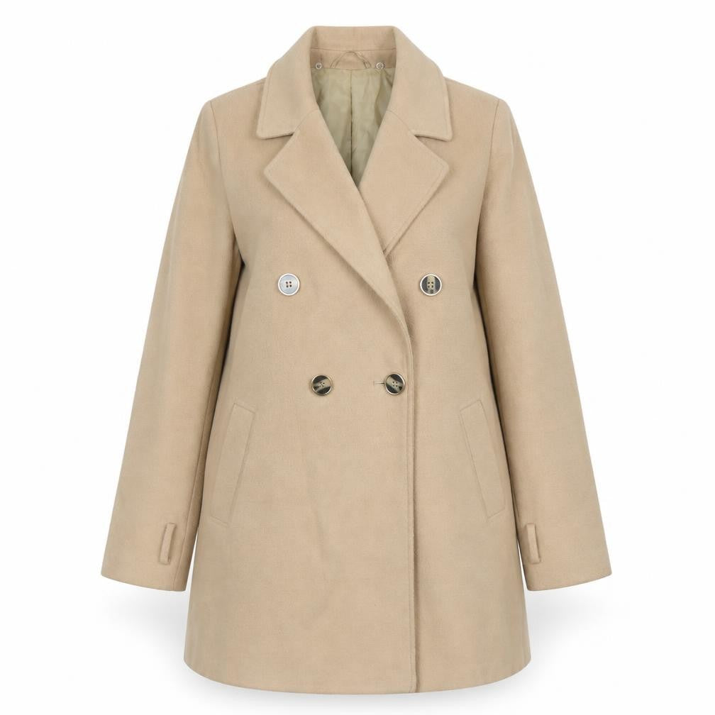 Front view of River Island Women’s Beige Wool Blend Pea Coat, size UK 10