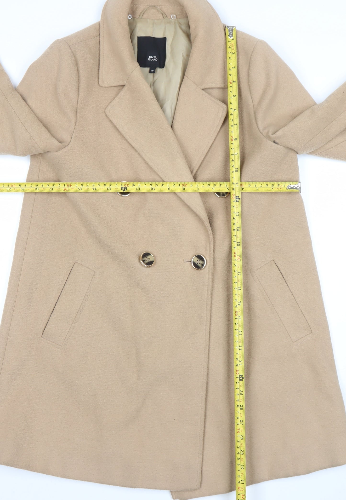 River Island Women’s Beige Wool Blend Pea Coat Size 10