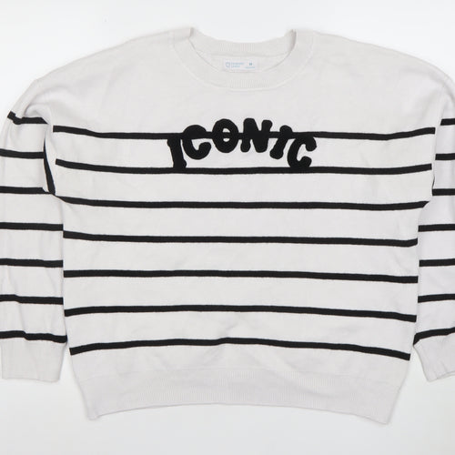 Primark Women White Striped Iconic Pullover Jumper Size M