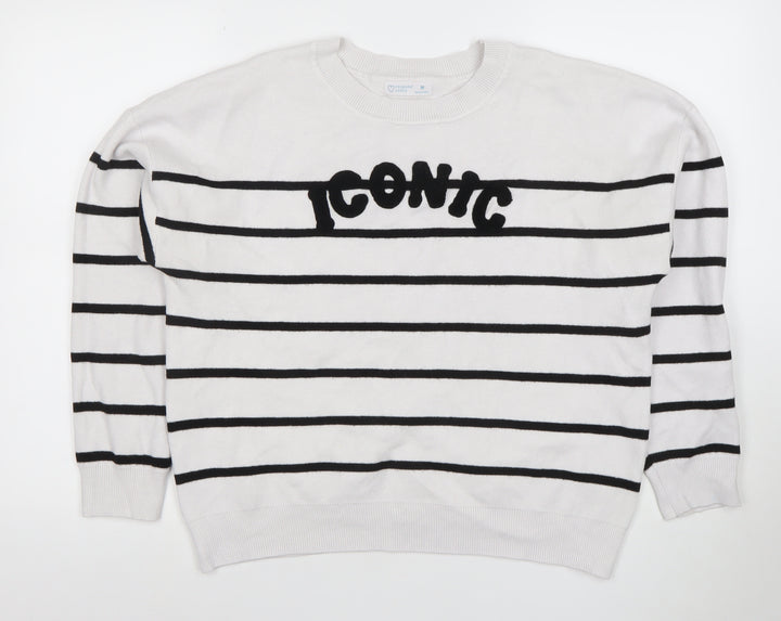Primark Women White Striped Iconic Pullover Jumper Size M