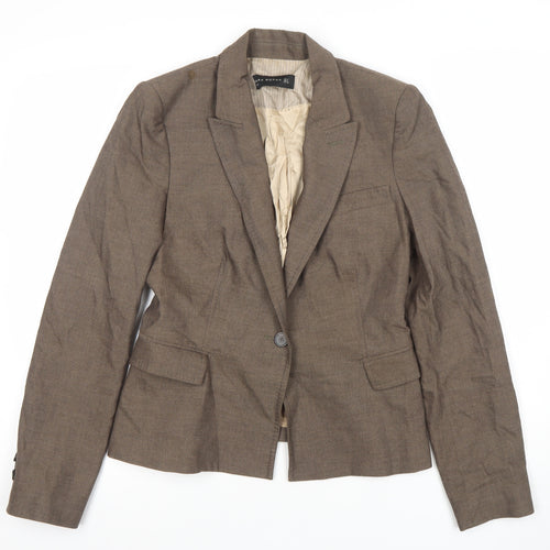 Zara Woman Brown Wool Blend Tailored Blazer Jacket UK 8