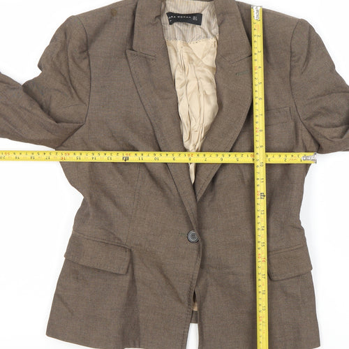 Zara Woman Brown Wool Blend Tailored Blazer Jacket UK 8