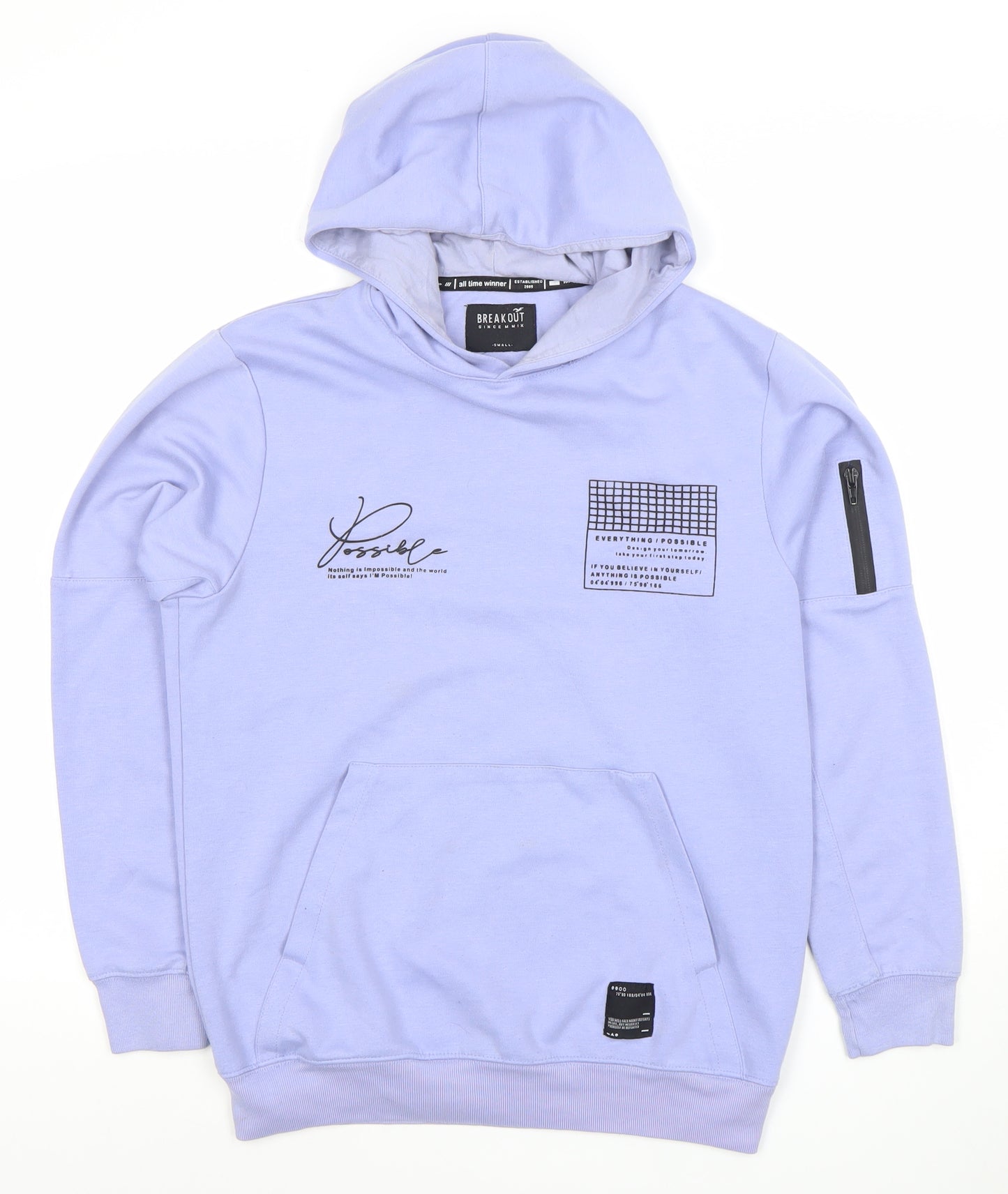 Breakout Women Lilac Pullover Hoodie Small Graphic Print Cotton Blend