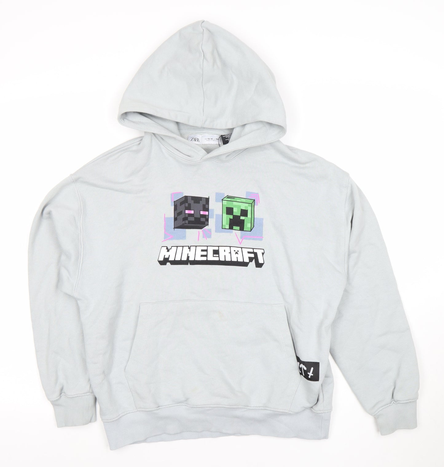 Zara Boys Grey Minecraft Hoodie 13-14 Years Pullover Graphic Print