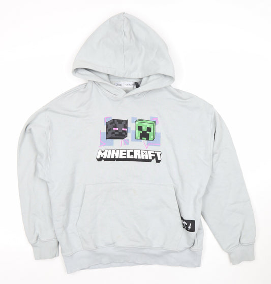 Zara Boys Grey Minecraft Hoodie 13-14 Years Pullover Graphic Print