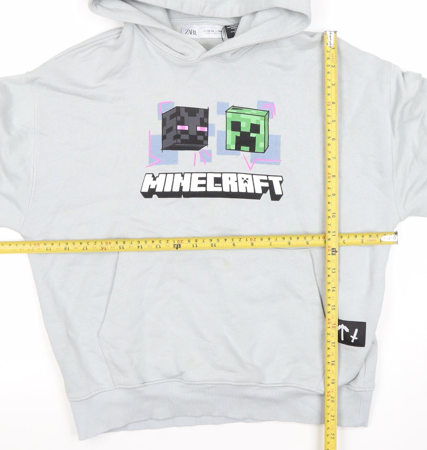 Zara Boys Grey Minecraft Hoodie 13-14 Years Pullover Graphic Print