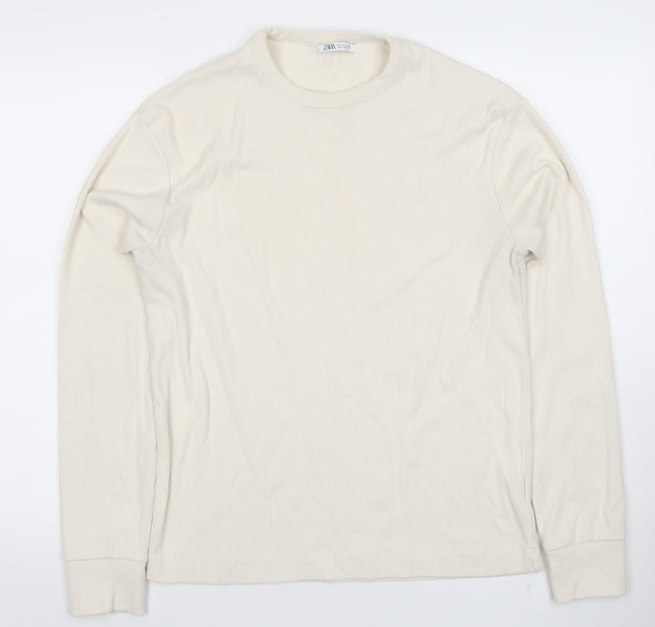 ZARA Men's Beige Long Sleeve Pullover Sweatshirt Size S