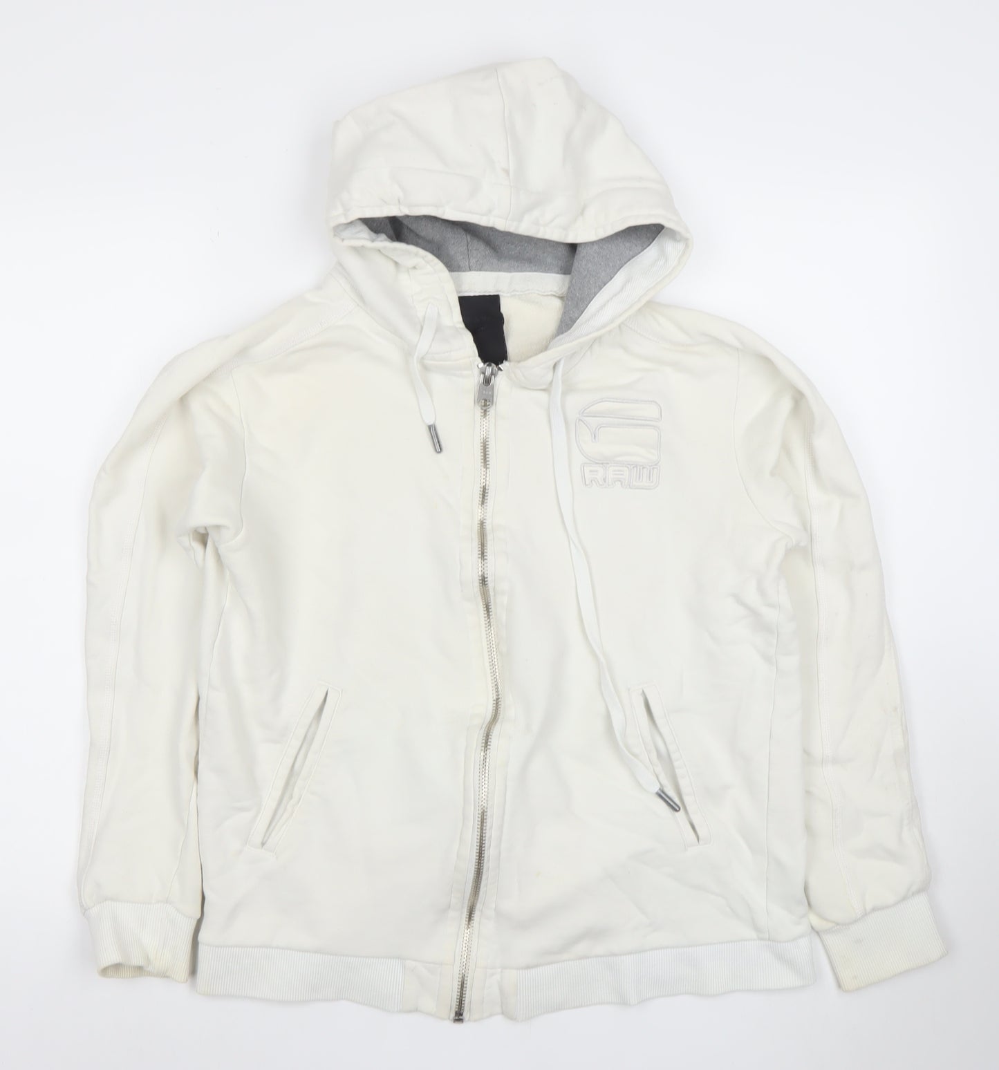 G-Star RAW Women's White Full Zip Hoodie XL 100% Cotton Casual