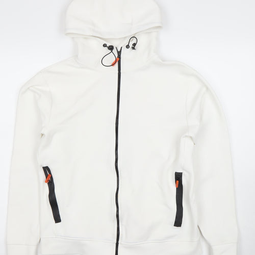 Zara Men White S Full Zip Hoodie Lightweight Adjustable Hood