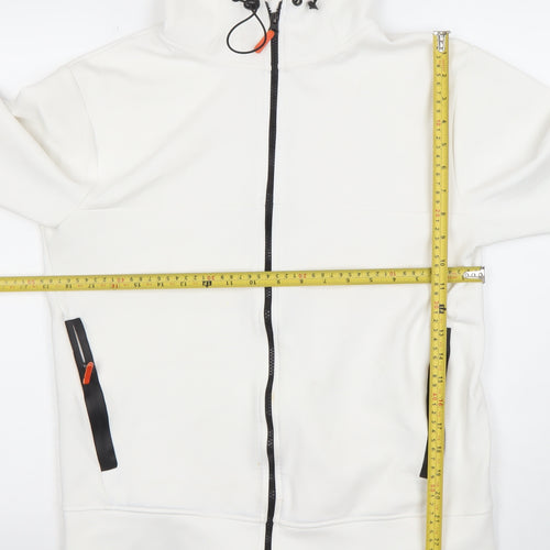 Zara Men White S Full Zip Hoodie Lightweight Adjustable Hood