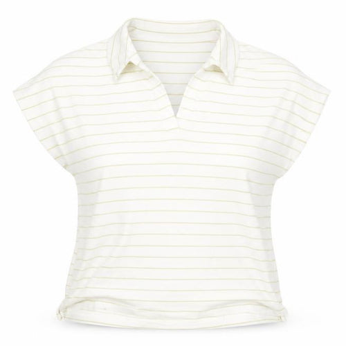 Marks and Spencer Women’s White Striped Collared Polo Top Size 10 Linen Blend